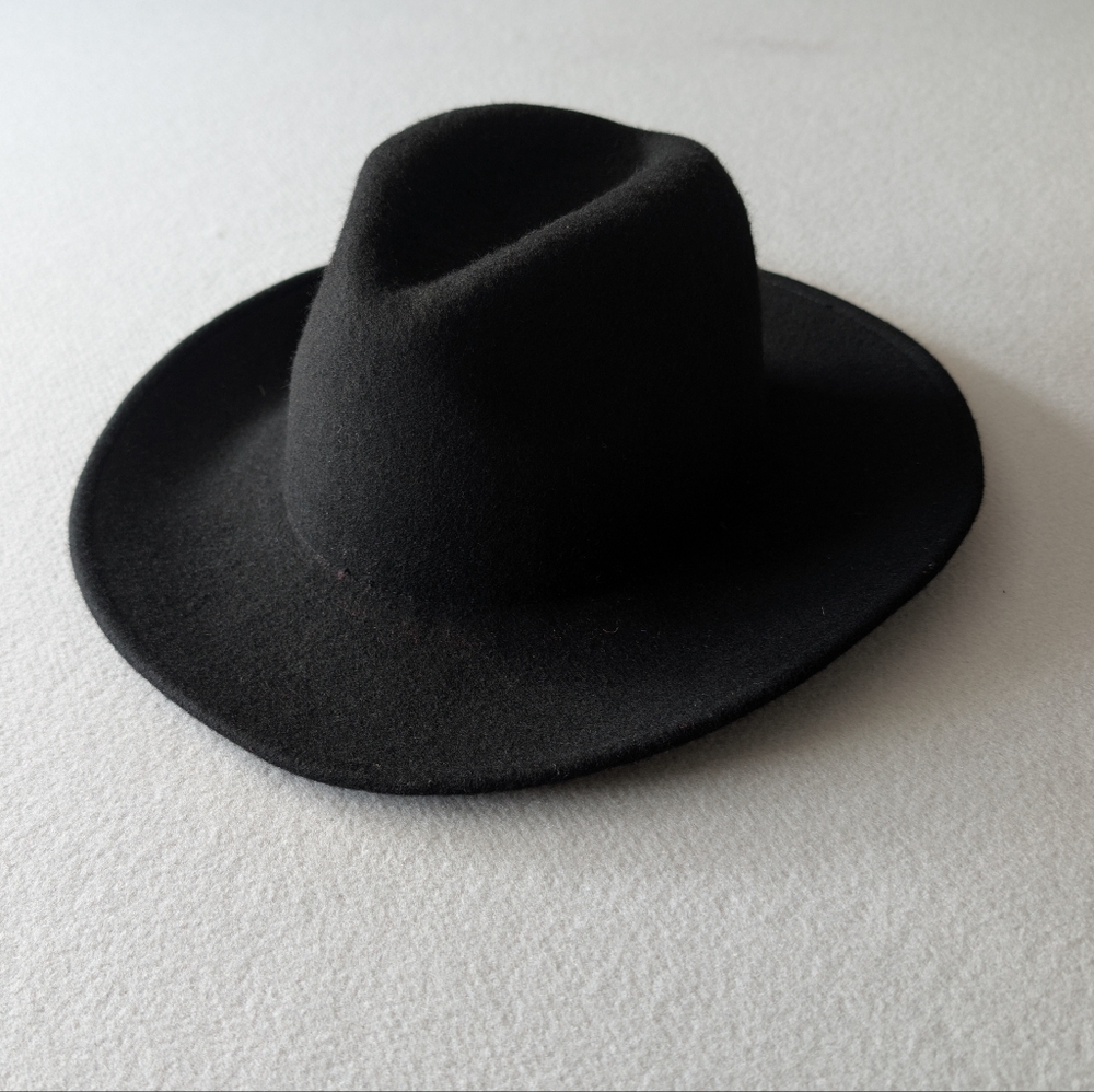 Zara 100% Wool Felt Wide Brim Fedora Classic Hat Black Sz S Fall Academia